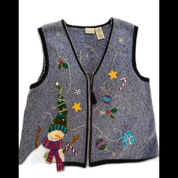 White Stag Christmas  Sweater Vest Vintage Look Size 18W - 20W Blue w/ Snowman - Picture 1 of 11